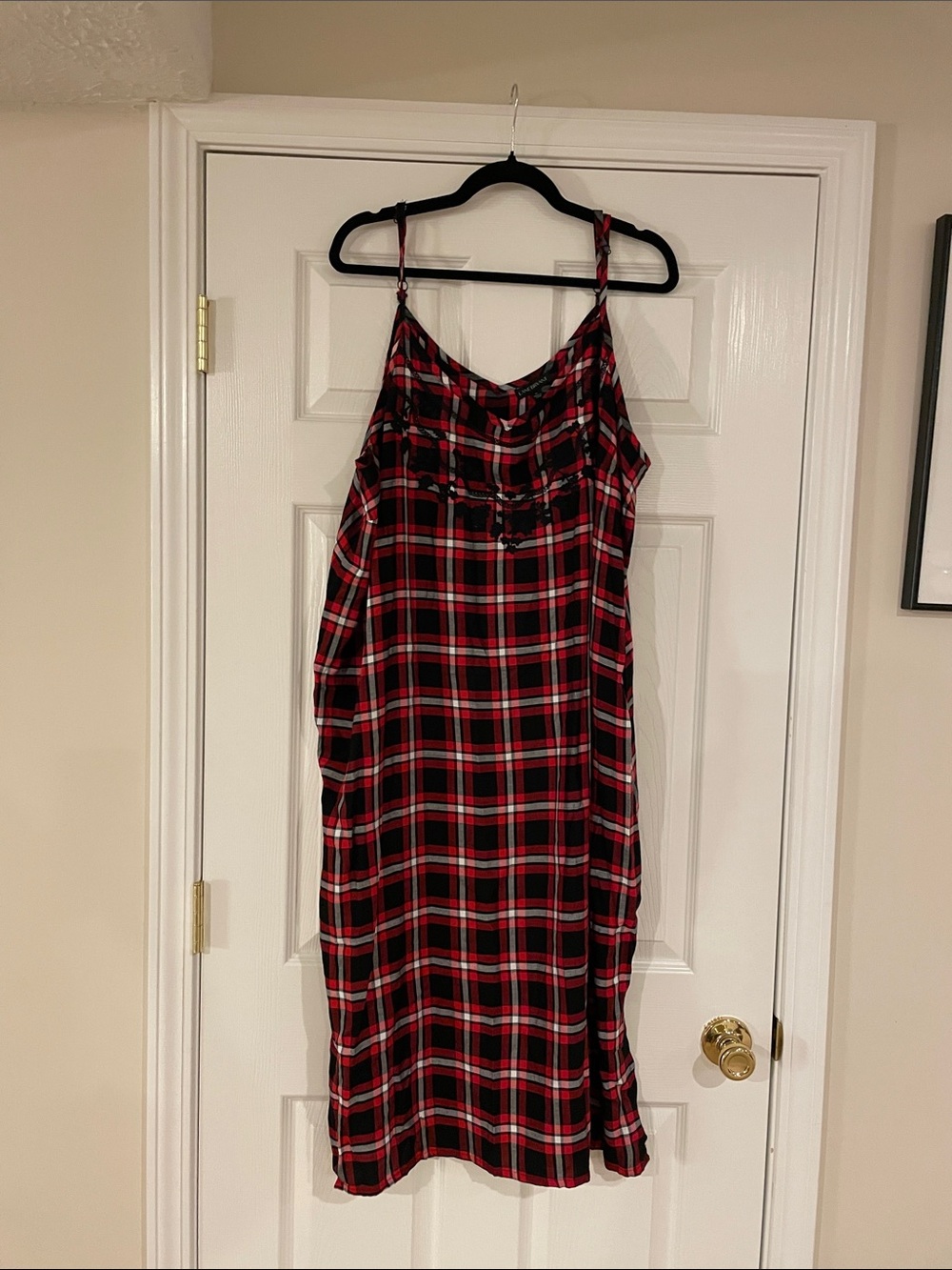 Lane Bryant Red and Black Plaid Slip Midi Dress